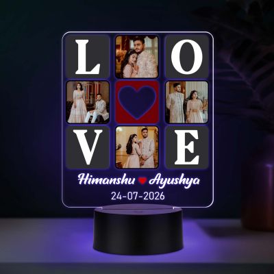 Personalized Love 3D LED Night Light Custom 4 Photos Collage Lamp with Names & Date, Romantic Love Light for Couples, Anniversary or Engagement Gift for Husband & Wife (Multi)